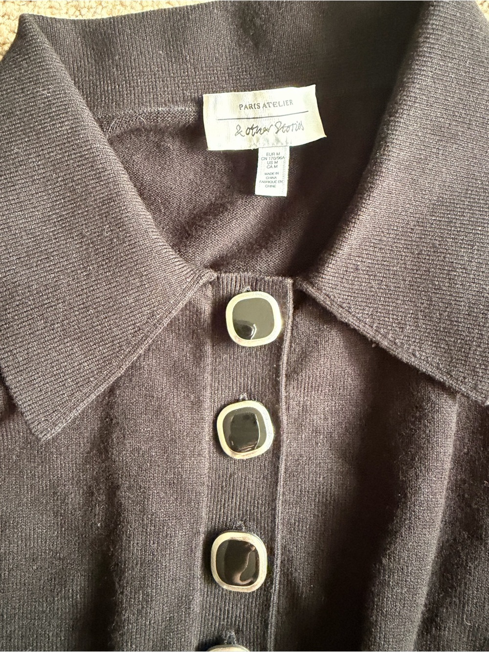 & Other Stories Black Knit Mini Dress with Decorative Buttons